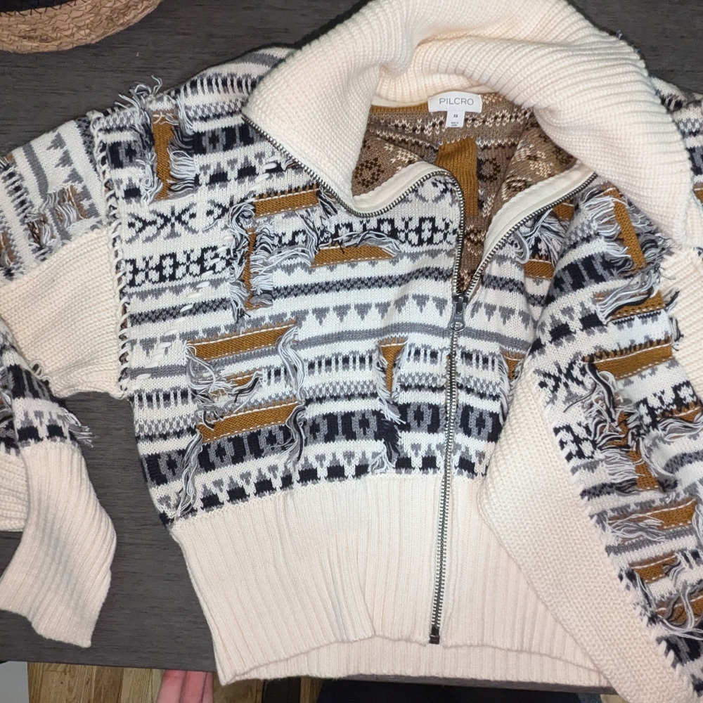 Anthropology Pilcro novelty zip up sweater